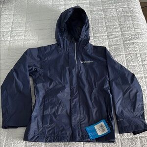 Columbia Blue Raincoat with Integrated Hood and Waterproof Material